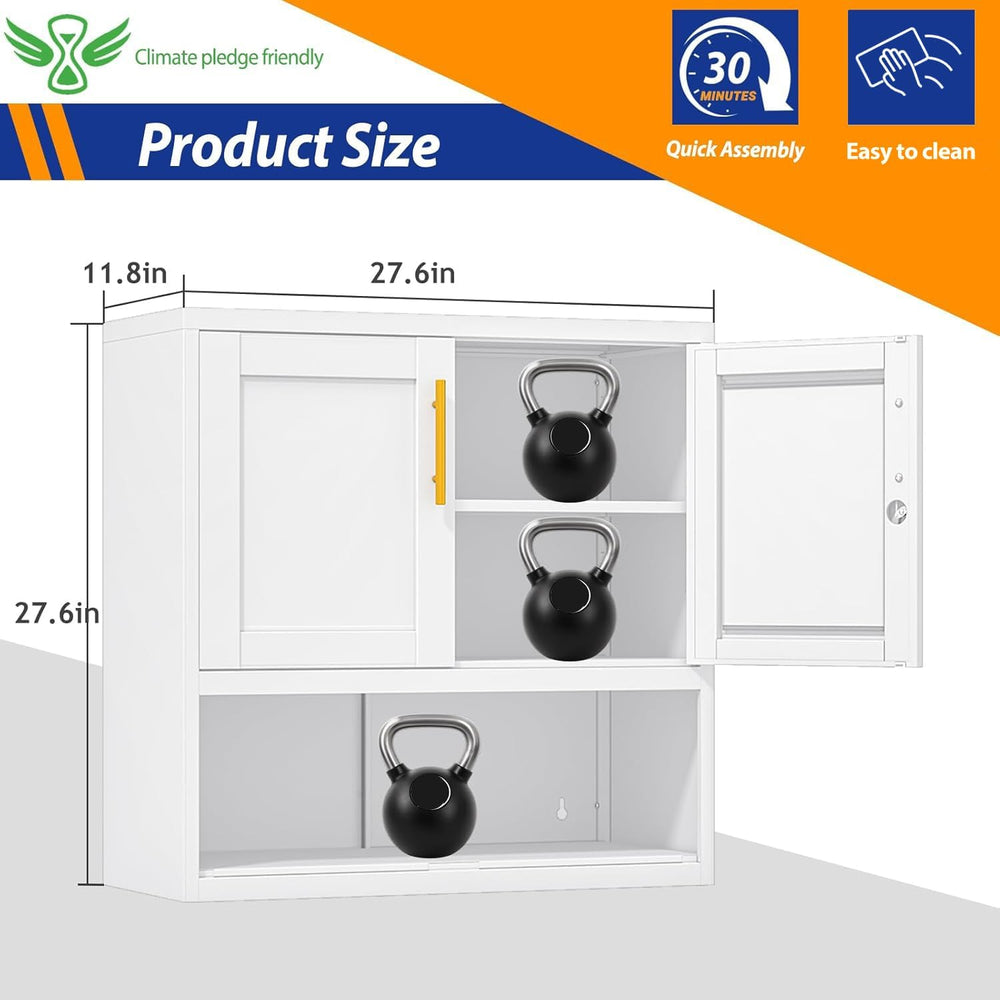 GAIOUS Metal Garage Wall Cabinet with Lock, Wall Mounted Steel Tool Cabinet