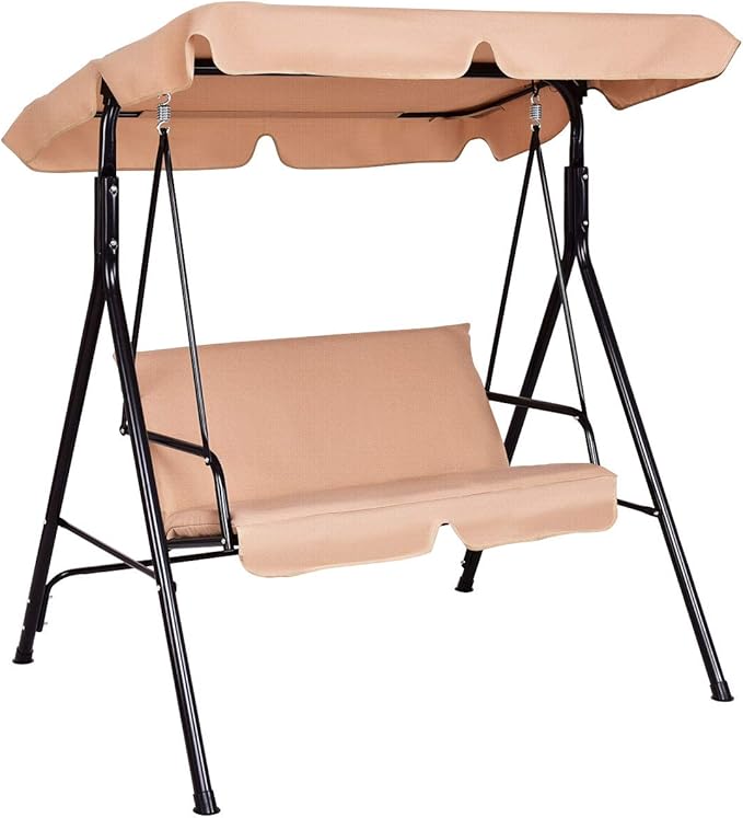 Tangkula 2 Person Porch Swing, Outdoor Swing with Removable Cushions, Solid S...
