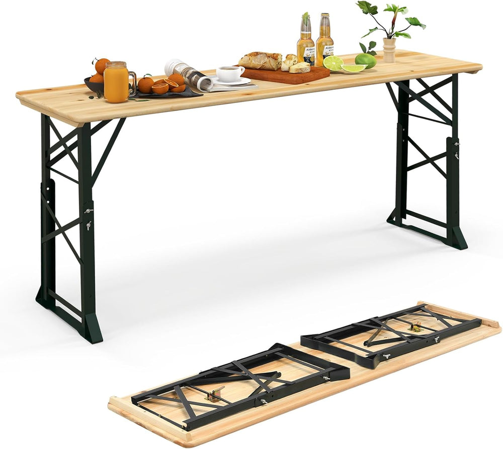 Goplus Folding Picnic Beer Table, 66.5” Outdoor Camping Table with Adjustable...