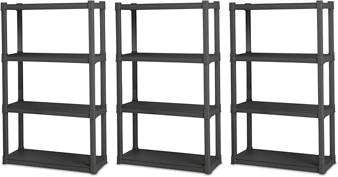 Sterilite 3-Pack 4 Shelf Unit, Heavy-Duty Shelving Storage and Utility Rack -...