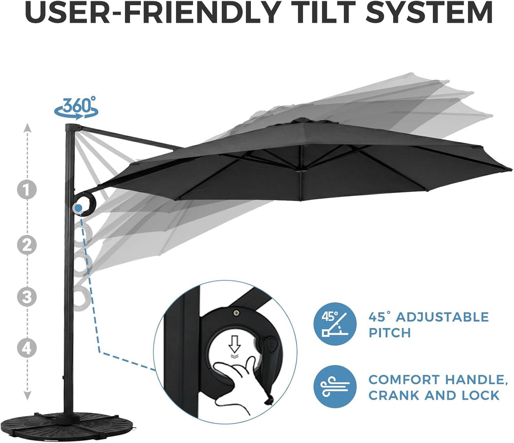 Grand patio 12 FT Patio Umbrella, Outdoor Large Round Cantilever Umbrella wit...