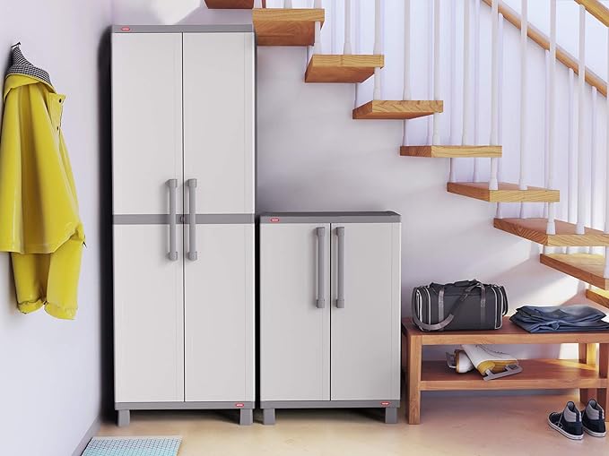 Keter Storage Cabinet with Doors and Shelves for Laundry Room, Garage, Bathro...