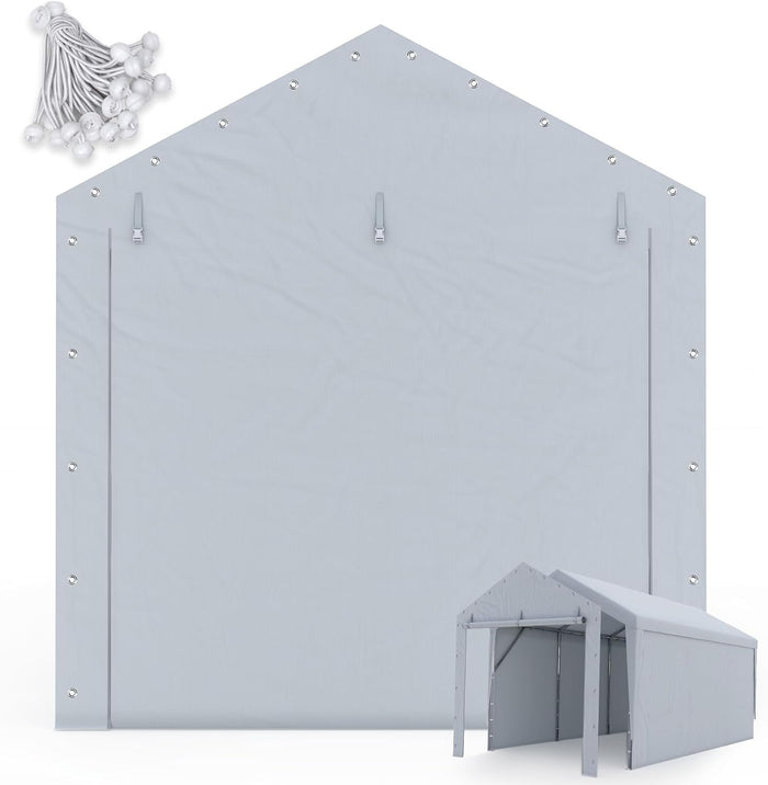 ADVANCE OUTDOOR 12x20 ft Carport Replacement Door with Zippers Tarp, Heavy-Duty Waterproof & UV Protected, Easy Installation with Ball Bungees, White, One Door Only