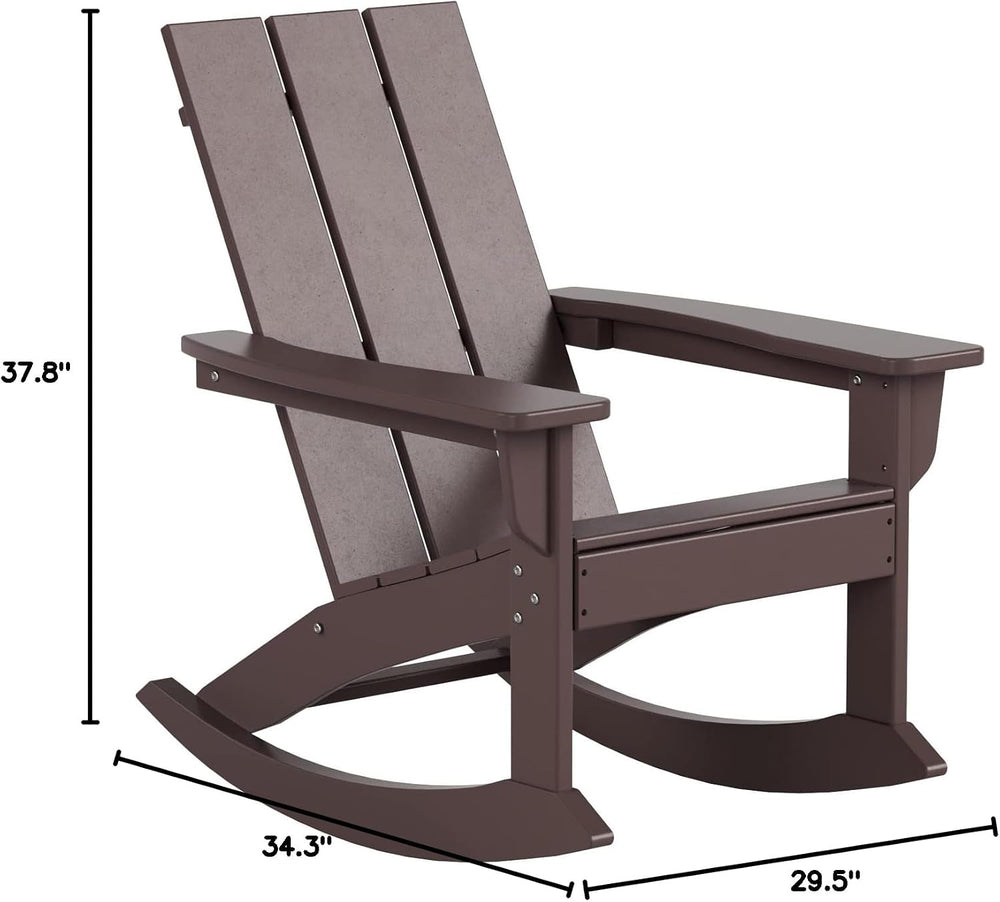 WO Home Furniture Modern HDPE Outdoor Adirondack Rocking Chair, Dark Brown