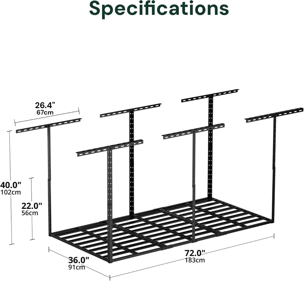 SunsGrove 3x6 Overhead Garage Storage Rack Organization, Adjustable Ceiling M...