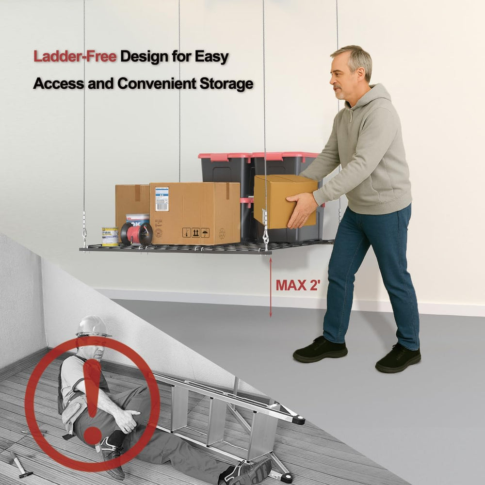 Overhead Garage Storage Rack for 10–12 FT Ceiling, Heavy-duty 4x4 FT Ceiling ...