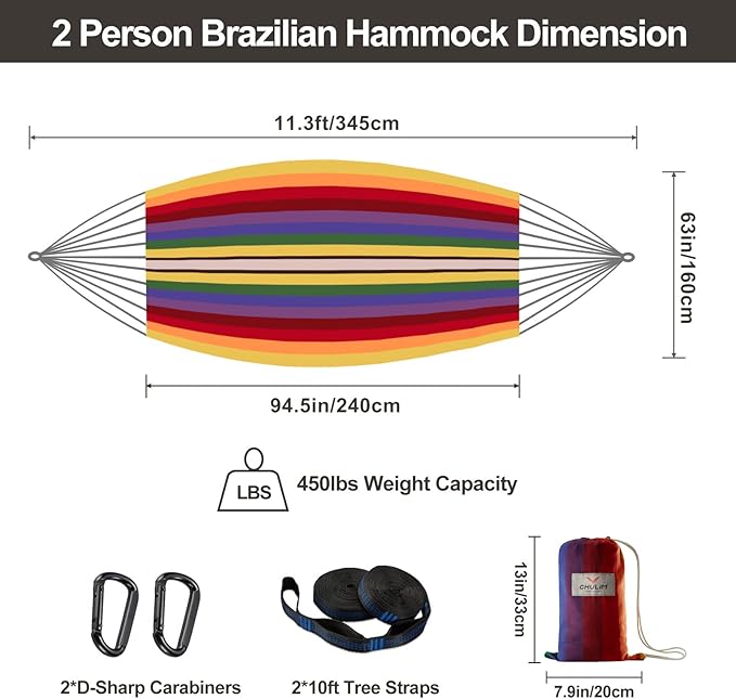 Brazilian Double Hammock with Tree Straps,Extra Large 240x160cm,2 Persons Ham...