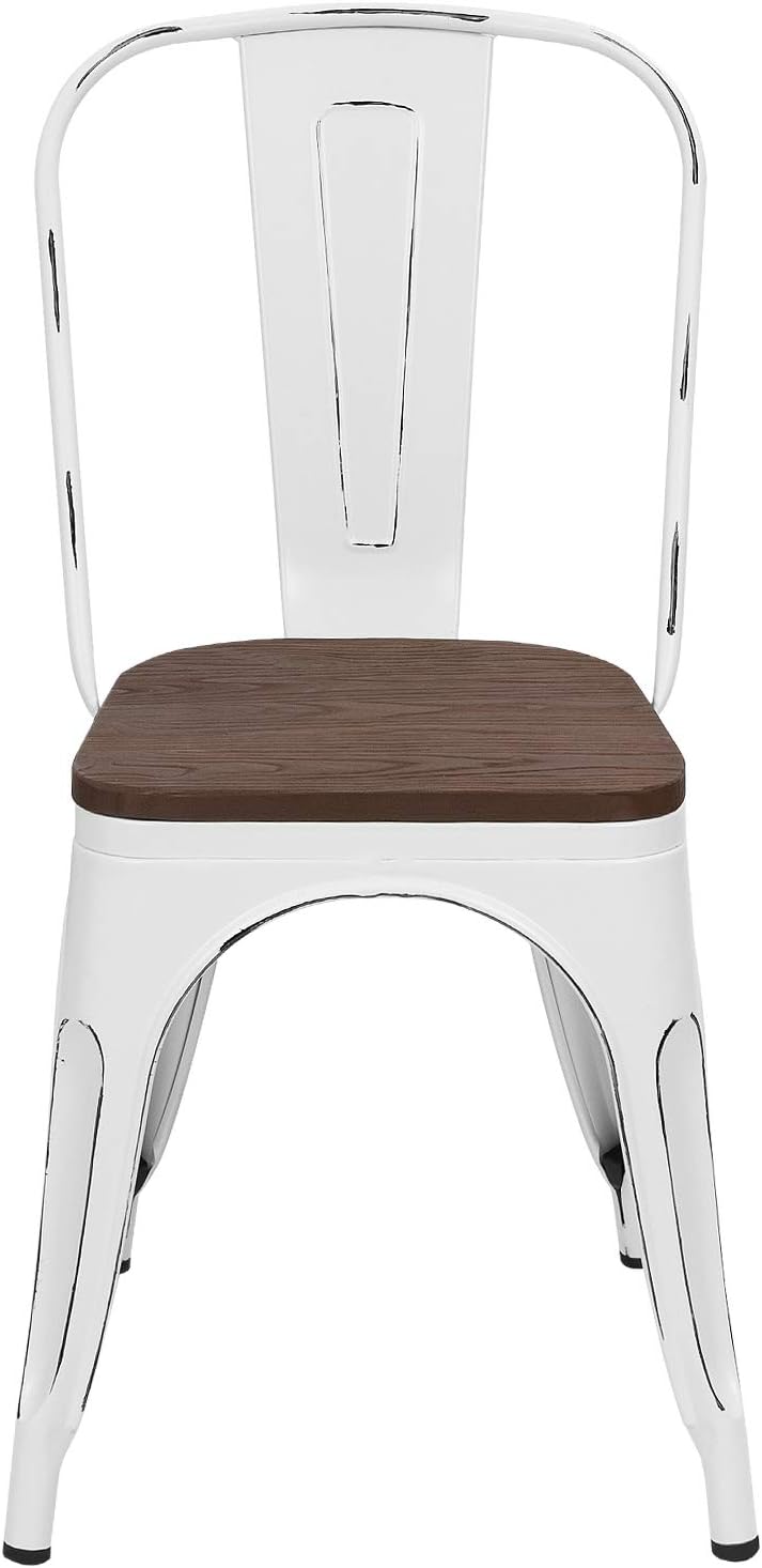 Furmax Metal Dining Chairs with Wood Seat, Indoor-Outdoor Use Stackable Chic ...