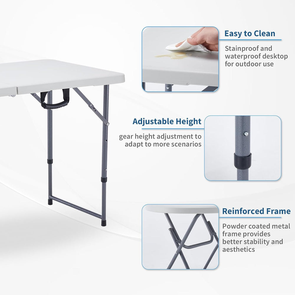 KAIHAOWIN Plastic Folding Table-4ft Portable Table Foldable Legs and Adjustab...
