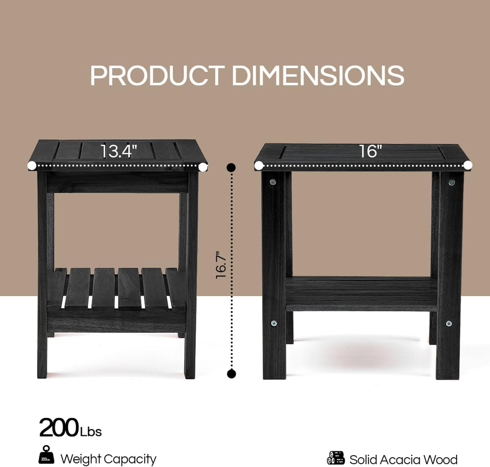 THYOI Premium Acacia Wood Outdoor Side Table, with 2-Tier - Black