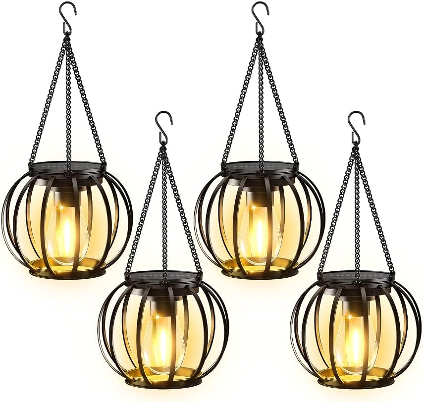 KOOPER Solar Lanterns Outdoor Waterproof, 4 Pack Upgraded Metal Hanging Solar...