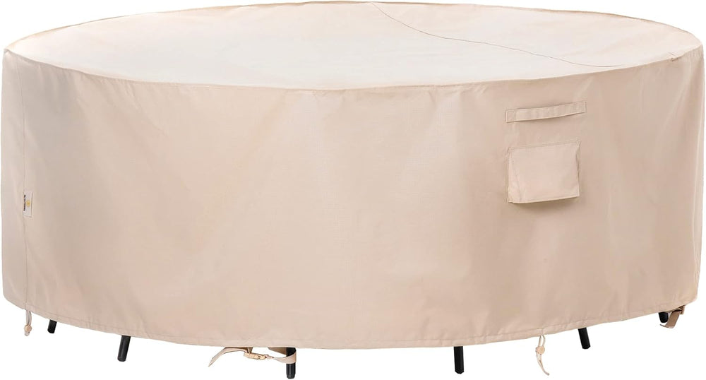 F&J Outdoors Round Patio Furniture Covers, Beige, 72"Dia x 27.5"H
