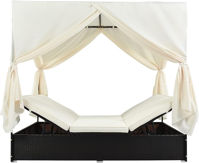 Patio Chaise Lounge, PE Rattan Outdoor Patio Wicker Sunbed Daybed with Adjust...