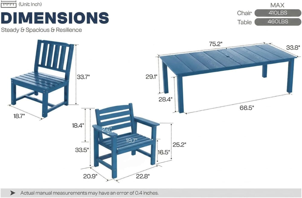 Perli™ 7-Piece Outdoor Dining Set, All-Weather HDPE Patio Table and 6 Chairs ...