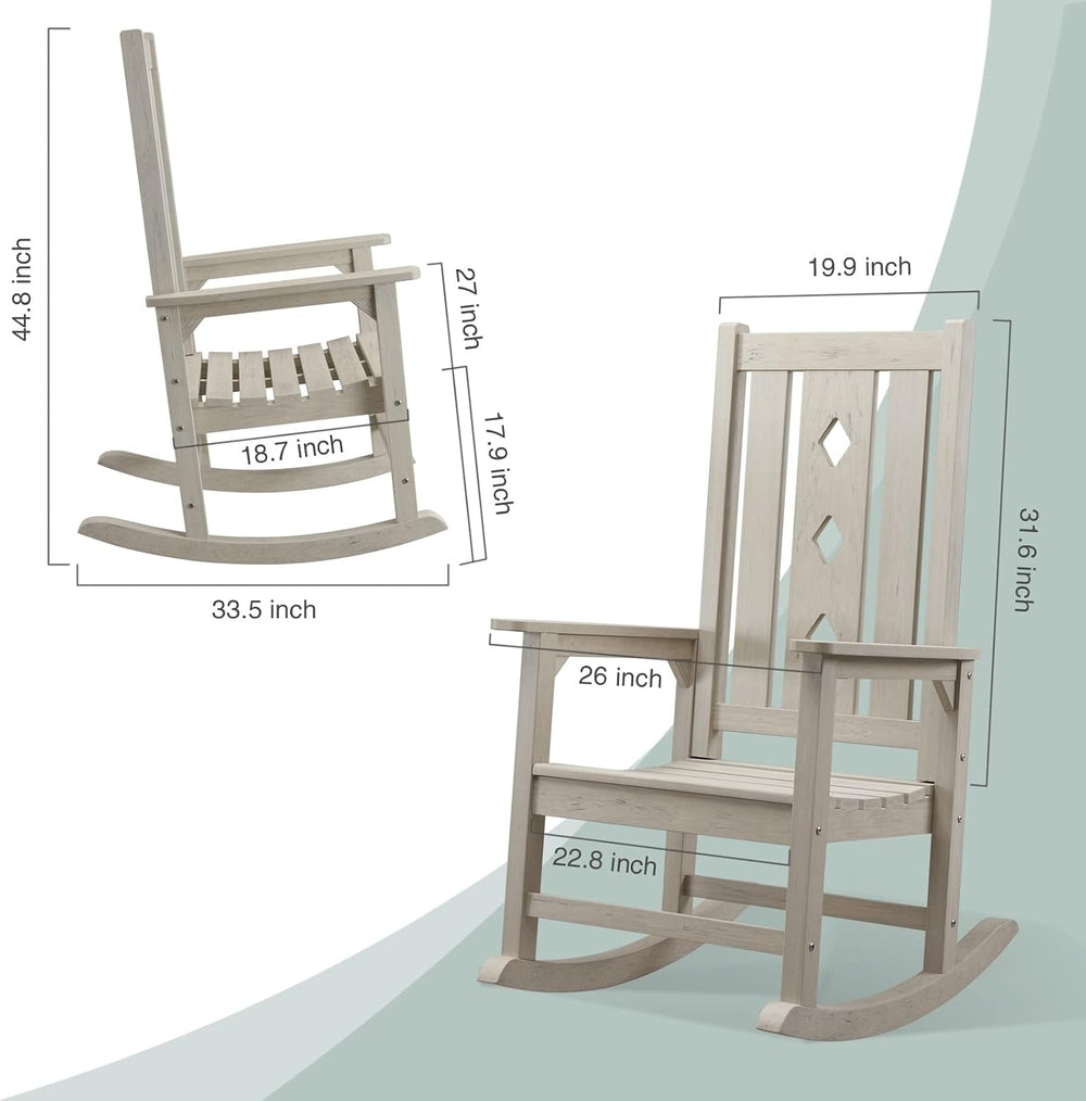 Oversized Outdoor Rocking Chair, Porch Rocker with High Back - Grey
