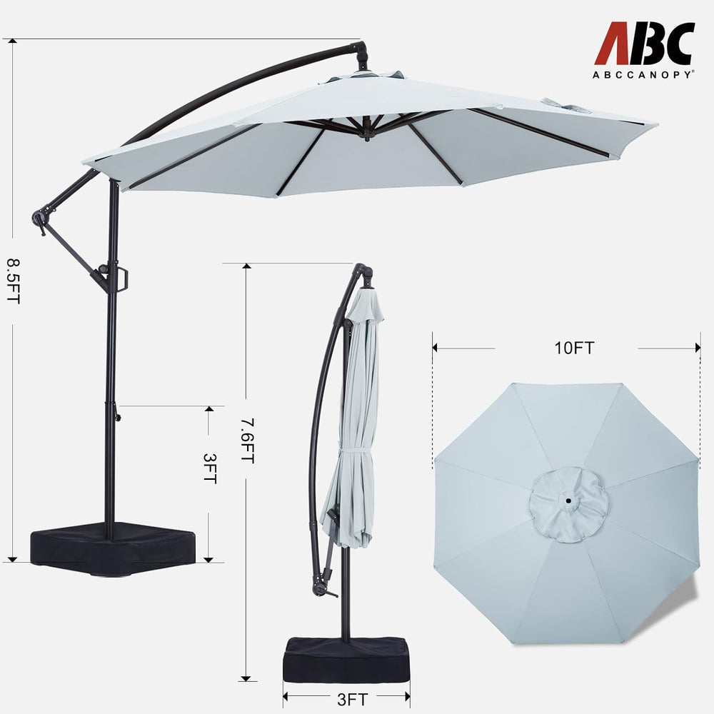 ABCCANOPY 10FT Cantilever Umbrella with Base and Weights Bag, Light Gray