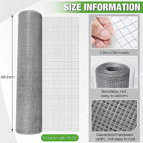 Tatuo Hardware Cloth 1/2 Inch 48in x 150ft Hot Dip Galvanized After Welded Ca...