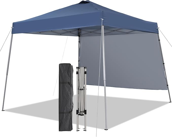 10X10 Pop Up Canopy, Slant Legs Instant Outdoor Canopy Tent with 1 Sidewall, ...