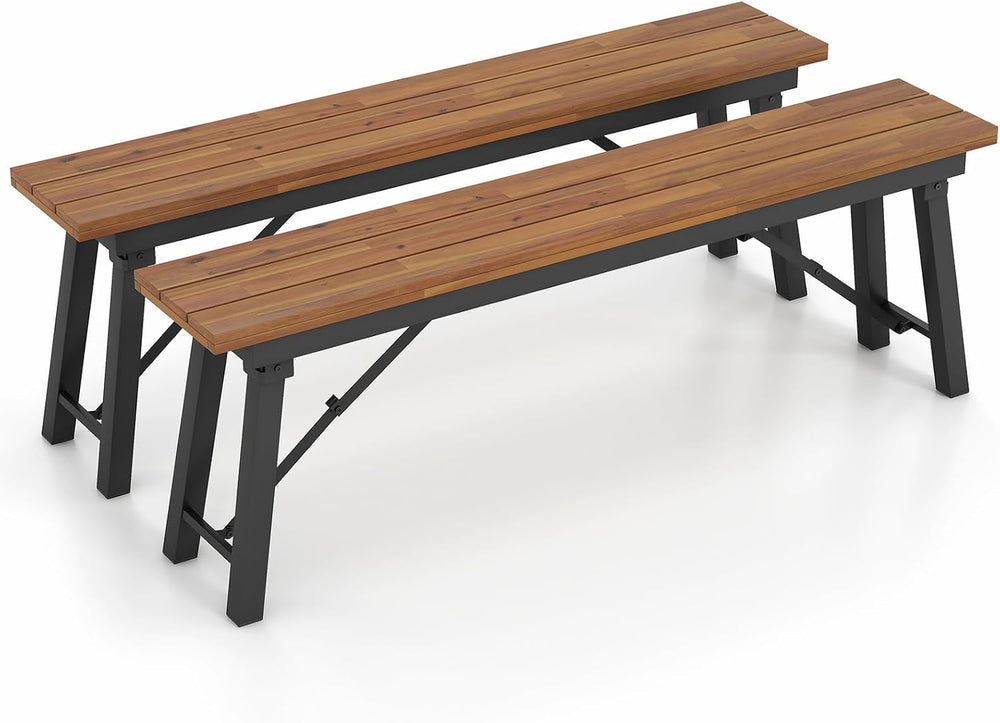 Tangkula Outdoor Folding Bench Set of 2, 55” 2-3 Person Acacia Wood Backless ...