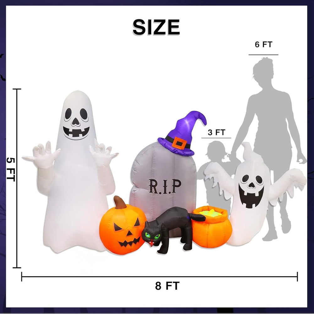 MGparty 8FT Halloween Inflatable Ghost Cat Pumpkin