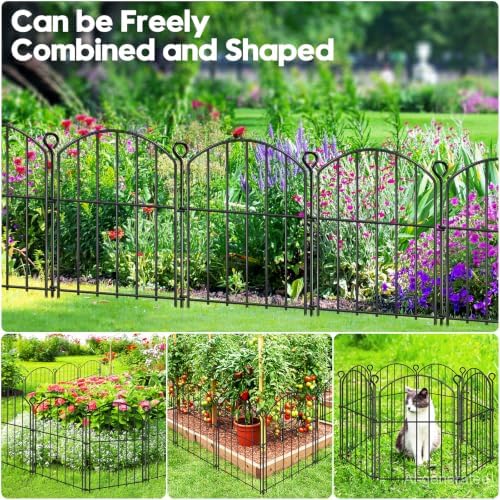 Decorative Garden Fence 17in (H) x15ft (L),Arched Rustproof Metal No Dig