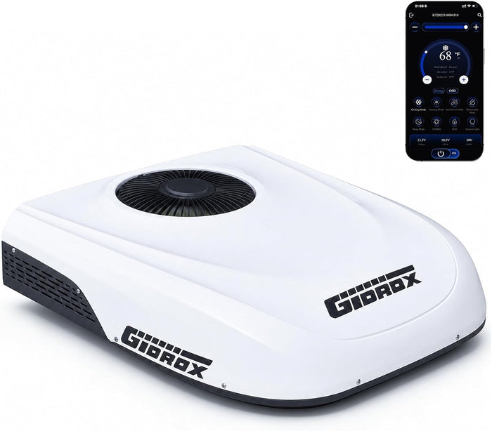 10000 BTU 12V DC RV Air Conditioner - Battery Powered, Low Power Consumption, Ultra Quiet & Fast Cooling Upgraded Rooftop AC Unit with APP Remote for Camper Van and Truck (Cooling Only)