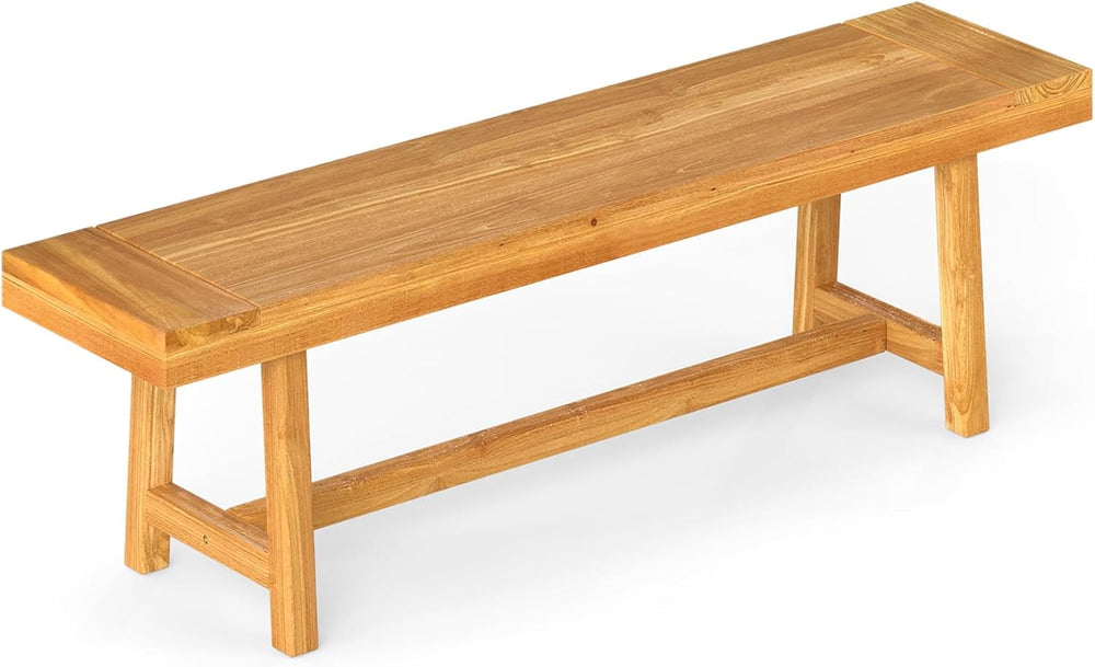 GIANTEX 63" Dining Bench for 3-Person, Farmhouse Teak Wood Entryway Benc...