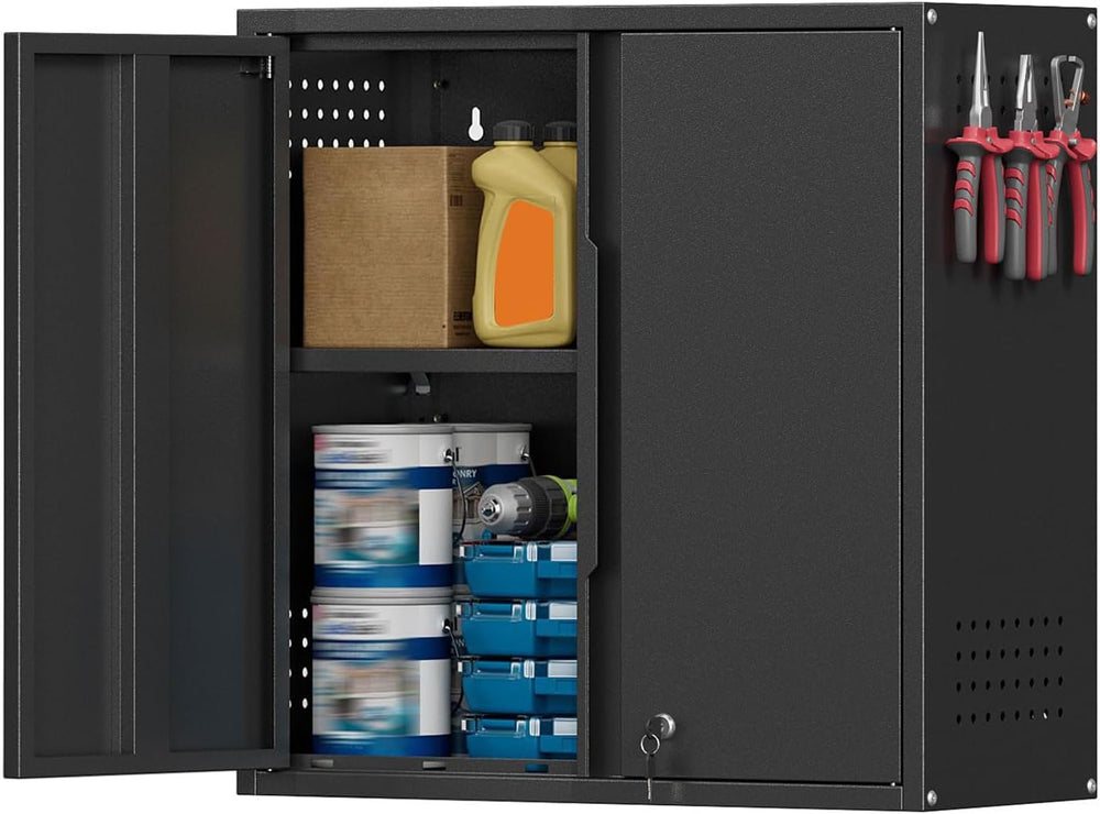 Garage Wall Cabinet,26”W Metal Wall Cabinet with Locking Doors and Handle,Wal...