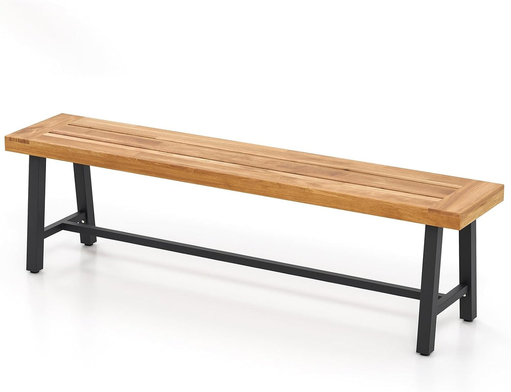 RELAX4LIFE 63’’ Outdoor Bench Acacia Wood - 3-Person Backless Patio Benches w...