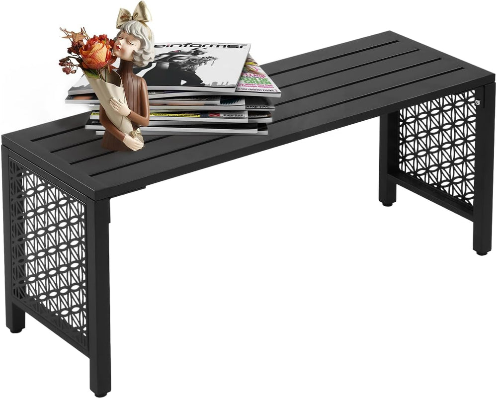 VINGLI 40in Outdoor Metal Bench, All-Weathe Backless Patio Bench with Slatted...