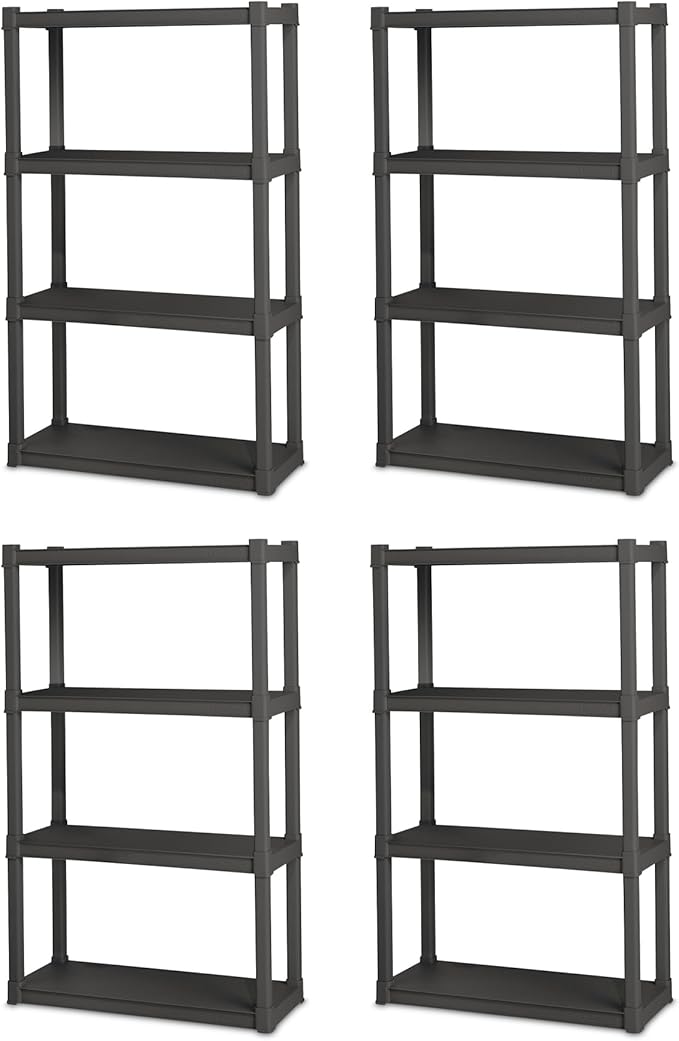 Sterilite 4-Pack 4 Shelf Unit, Heavy-Duty Shelving Storage and Utility Rack -...