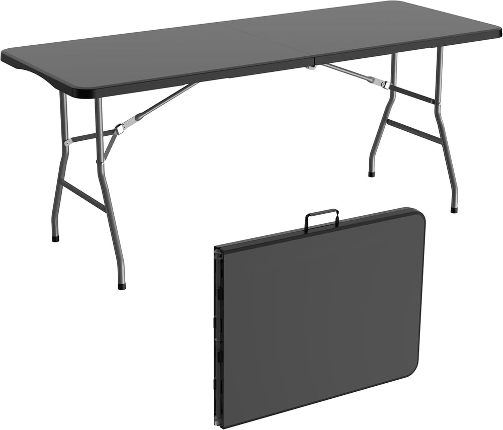 Allpop 6Ft Folding Table for Indoor Outdoor, Fold-in-Half Portable Plastic Di...
