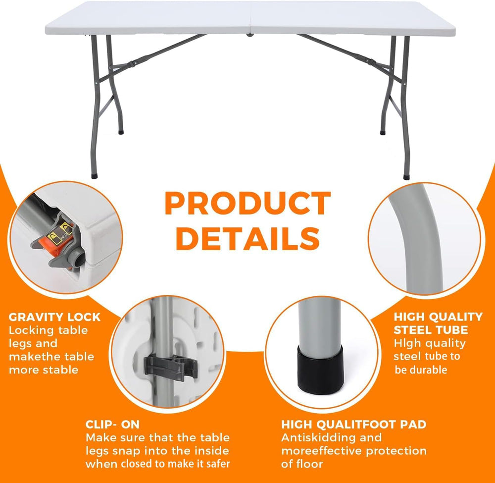 Lakhow 6FT Folding Table, Fold in Half Heavy Duty Rectangular Plastic Utility...