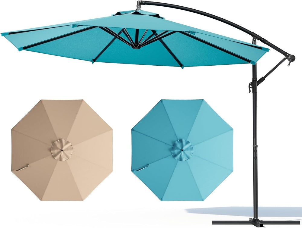 10FT Patio Umbrella, Cantilever Outdoor Umbrella with 360° Rotation & Til...