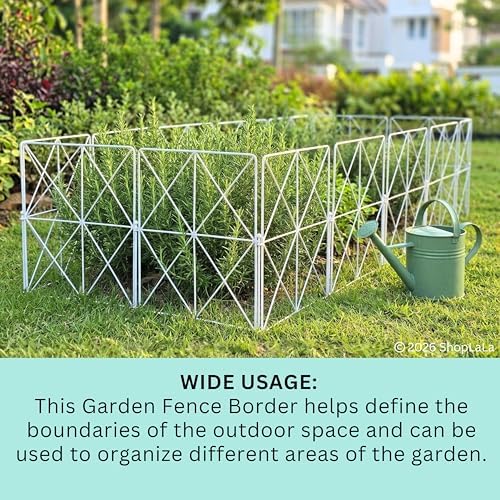 ShopLaLa Garden Fence (10 Panels) 12.5in(L) x 16.5in(H) Decorative White Meta...