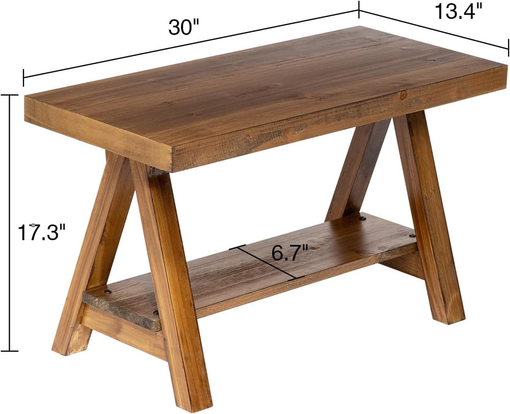 Wnutrees 30" Farmhouse Solid Wood Bench, Rustic Indoor Storage Bench