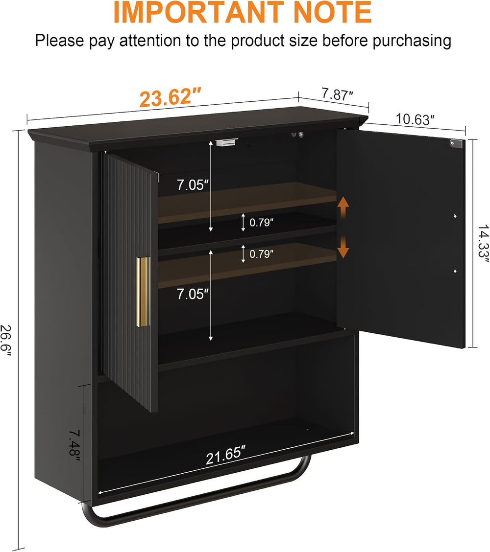 Wall Mounted Cabinet with Towel Bar & Shelves for Kitchen Bathroom