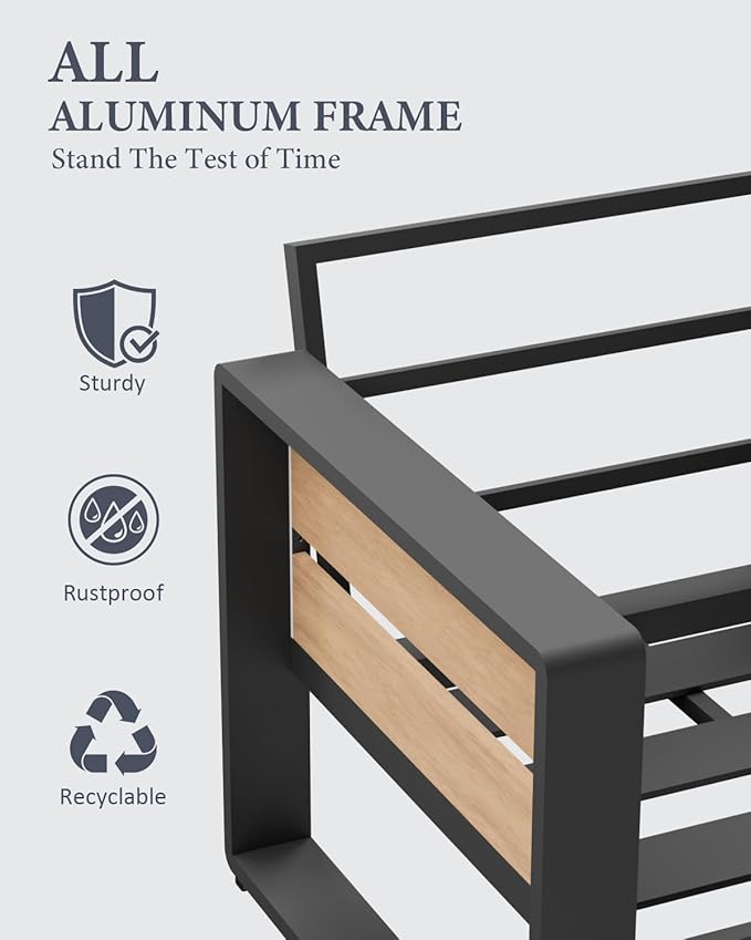 ZANDOR Outdoor Aluminum Patio Furniture - 1 Pcs 3-Seat, All-Weather Metal Mod...