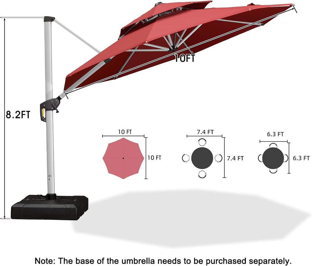 PURPLE LEAF Cantilever Patio Umbrella 10 FT, Wind Resistant Canopy, Terra