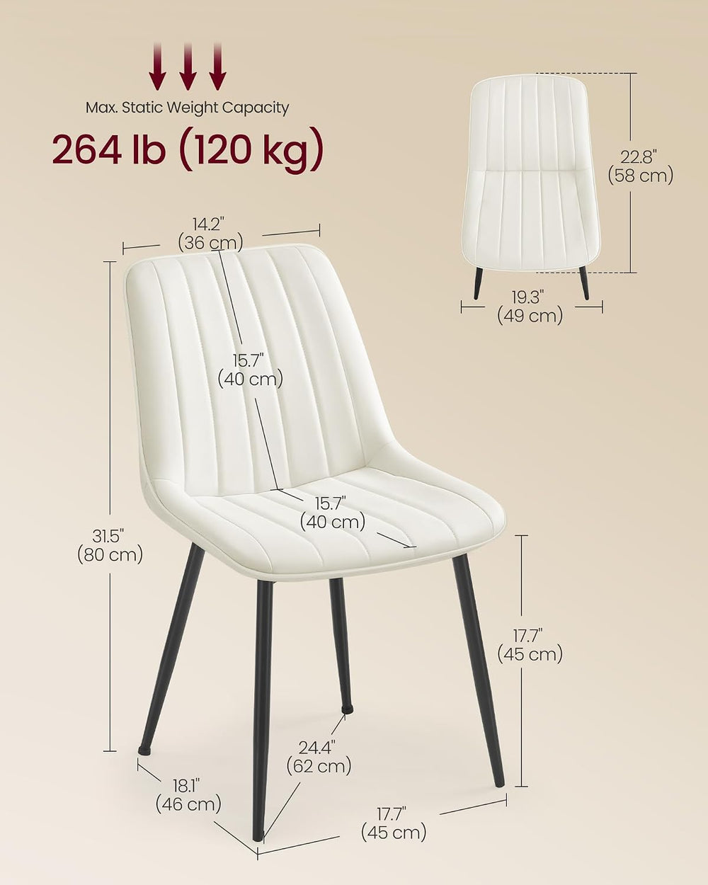 VASAGLE Dining Chairs Set of 6, Upholstered Kitchen Chairs, PU Leather