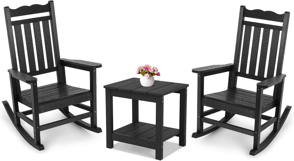 Stoog 3-Piece Oversized Rocking Chairs Set of 2 with Table, Outdoor Rocking C...