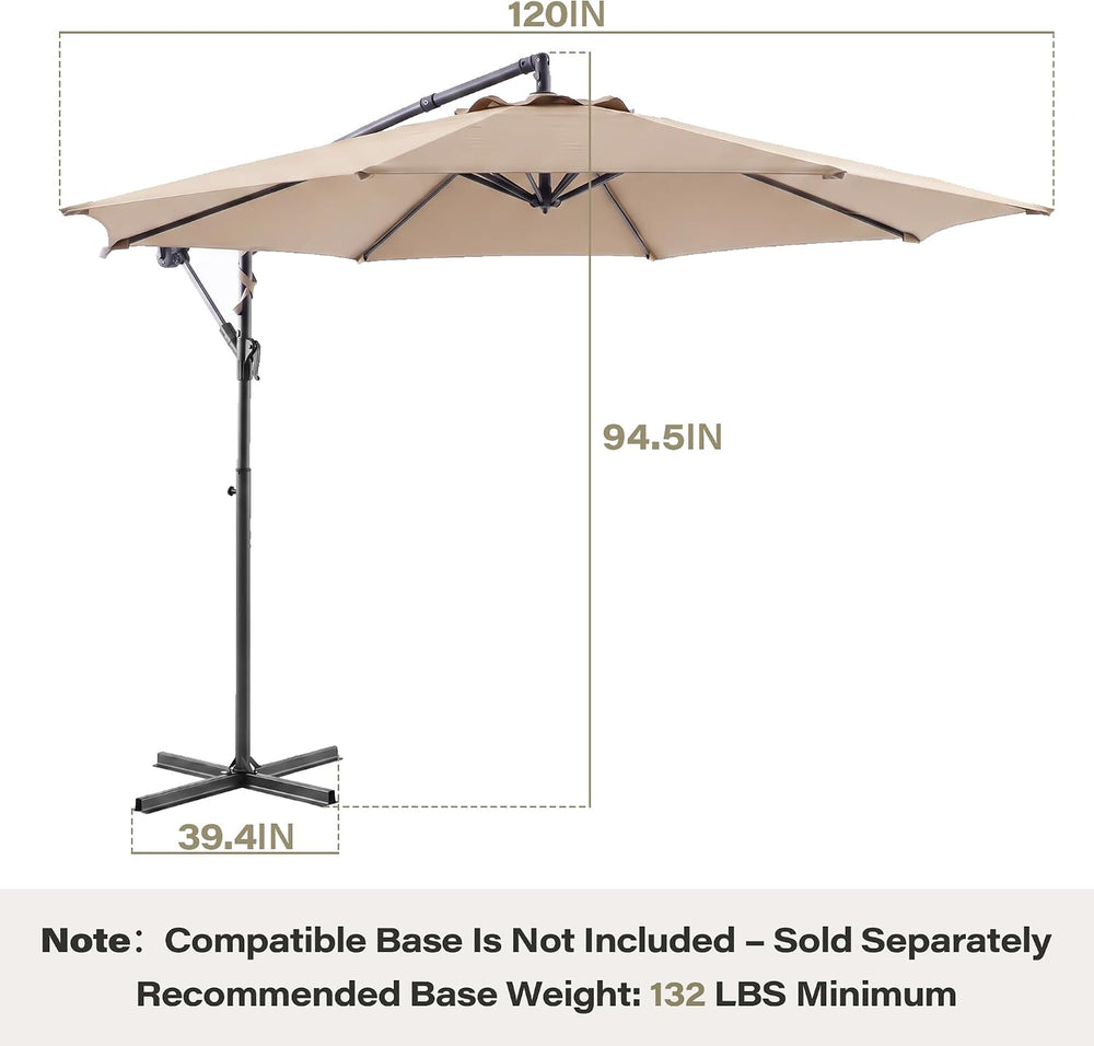 10ft Offset Patio Umbrella, Cantilever Shade, Khaki