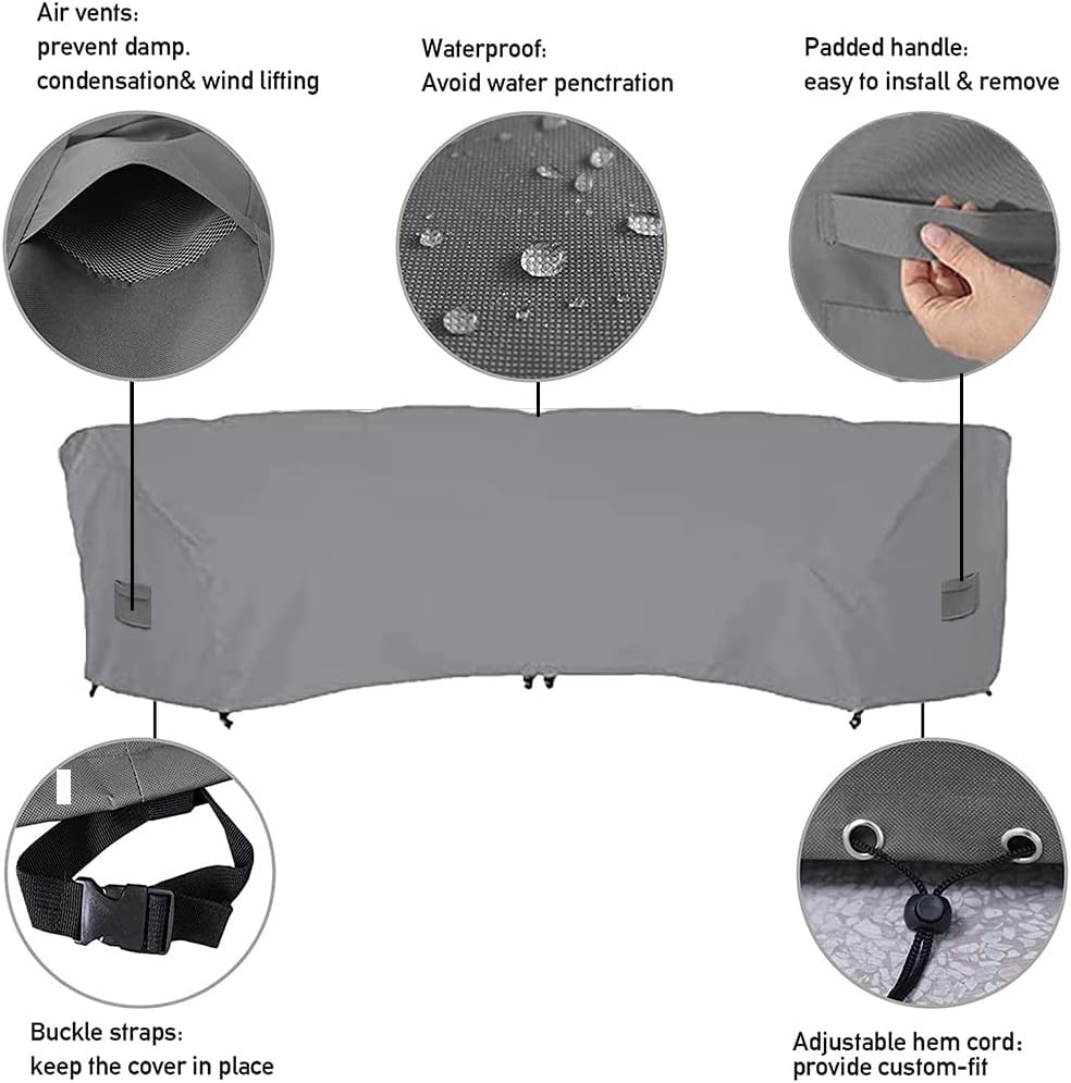 Patio Sectional Curved Sofa Protector Cover Waterproof Heavy Duty 420D Oxford...