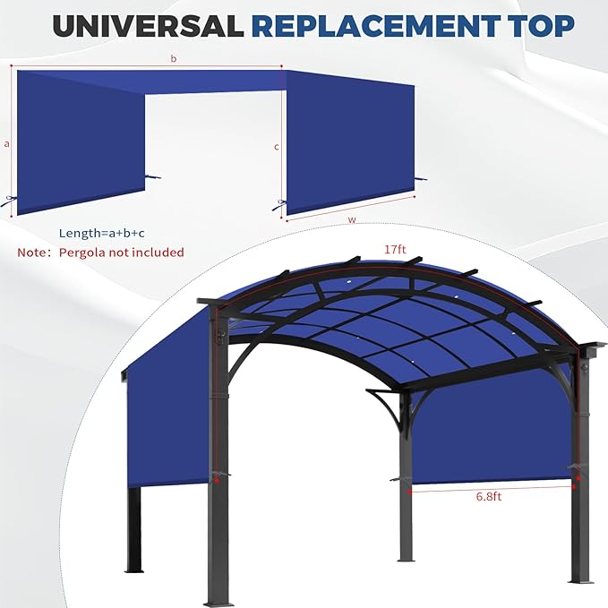 Universal Waterproof Pergola Canopy Shade Cover Replacement - 17'x6.8'...