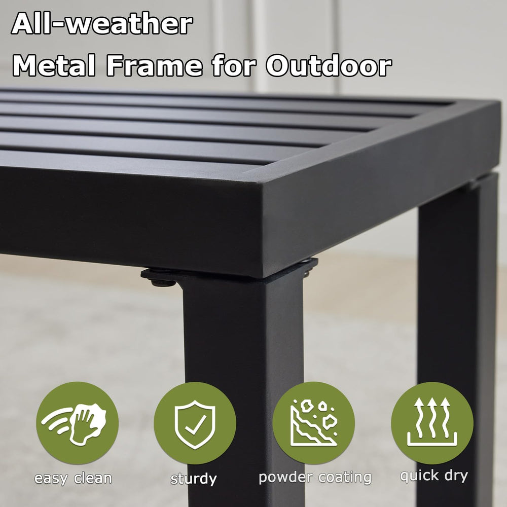 Outdoor Metal Backless Bench, Set of 2,Weatherproof Patio Bench with Slatted ...