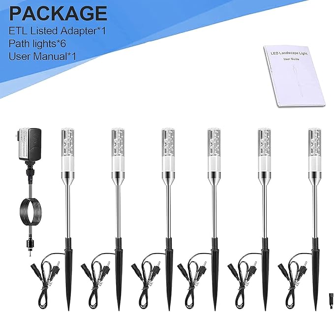 B-right Outdoor Pathway Lights, 6 Pcs LED Path Lights AC Plug 12V Low Voltage...