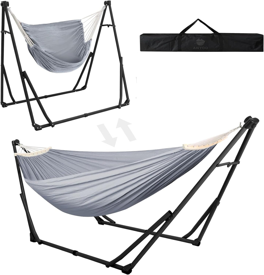 ANYOO 2-in-1 Hammock & Chair Stand with Collapsible Steel Frame & Car...