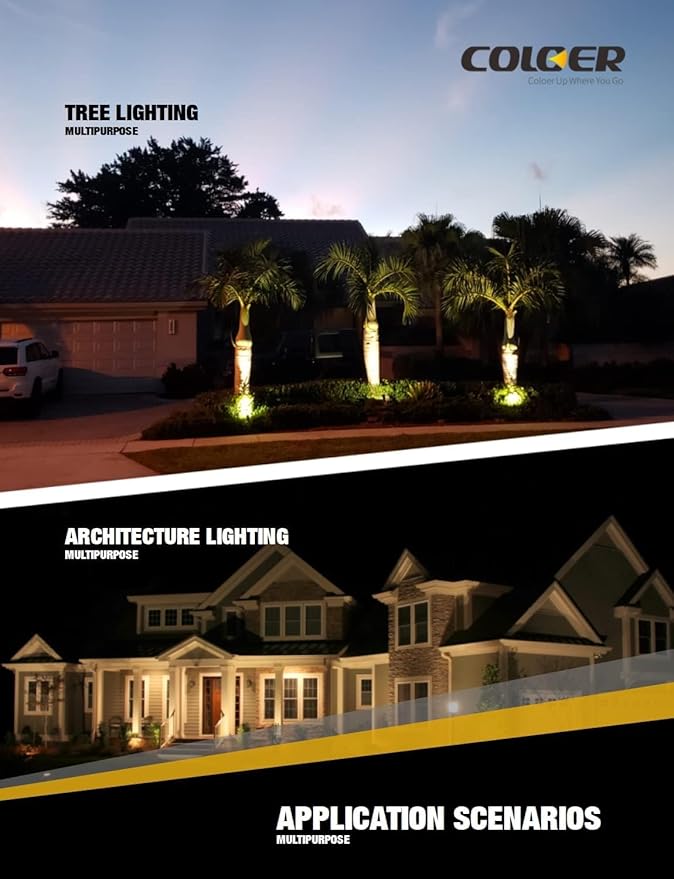 COLOER Brass Low Voltage Landscape Spotlight(Black) 6-Pack with 5W Aluminum H...