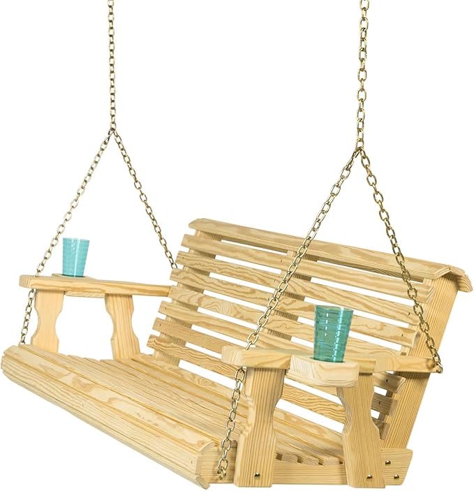 Amish Casual 4 Foot Roll Back Porch Swing with Cup Holders in Unfinished - Am...