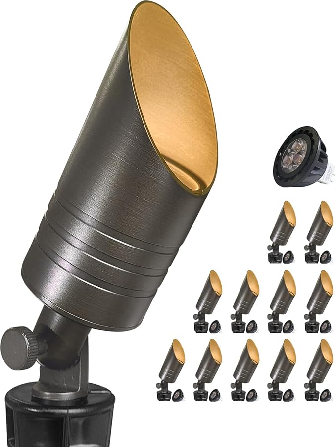 MALORY Brass Outdoor Spot Lights,12V AC/DC Low Voltage LED Landscape Lighting...
